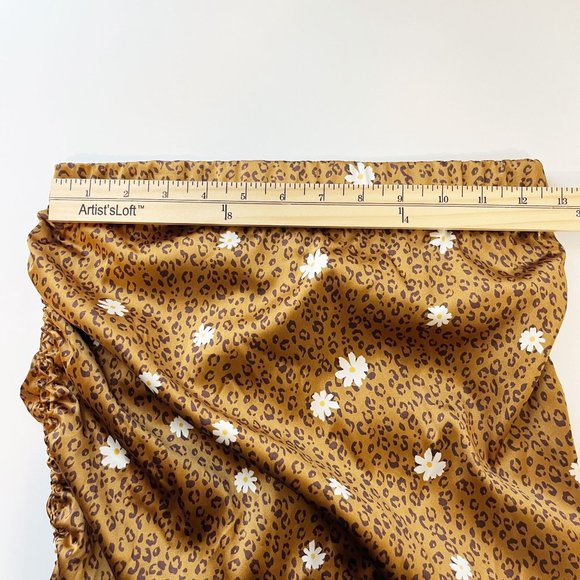 For Love & Lemons Tawney Midi Skirt Brown Leopard Floral Satin Ruched - Size XS - Picture 8 of 9